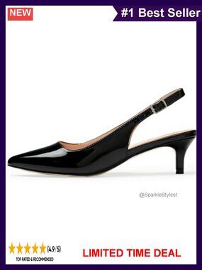 Women's Kitten Heel Slingback Pumps Closed Pointed Toe Buckle Formal Heels